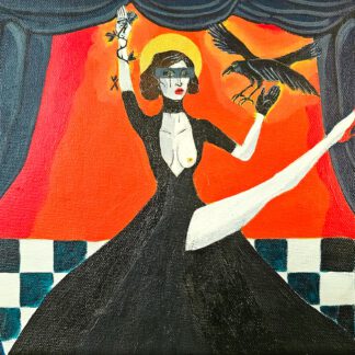 The sanctification of scandal. A sacred queer trans apparition that emulates the claw of Argentine tango, where the exposed chest and the high kick dismantle the binary under a golden halo of fierce independence.