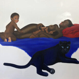 Das Bild zeigt die schlafende Venus mit zwei Kindern und Panther.