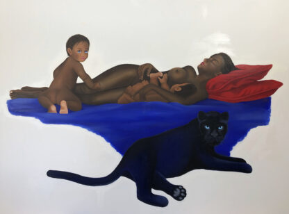 Das Bild zeigt die schlafende Venus mit zwei Kindern und Panther.
