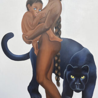 Das Bild zeigt Venus mit Amor an der Brust. Beschützt wird das Paar von einem schwarzen Panther, welcher in der Antike als Symbol gegen das Böse diente.