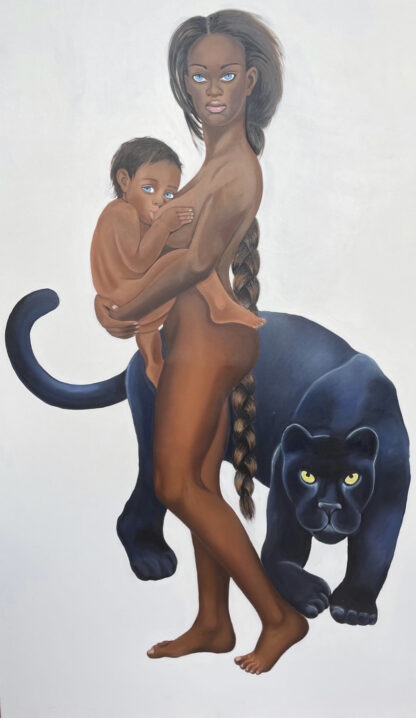 Das Bild zeigt Venus mit Amor an der Brust. Beschützt wird das Paar von einem schwarzen Panther, welcher in der Antike als Symbol gegen das Böse diente.