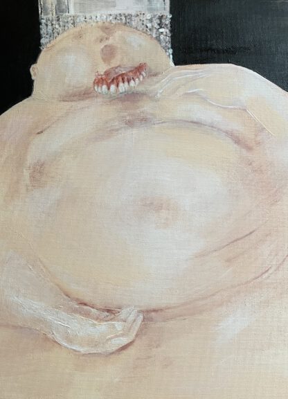 Acryl und Wahnsinn auf Leinwandkartonage. Bodypositive Darstellung einer nicht wünschenswerten Verlust-Situation