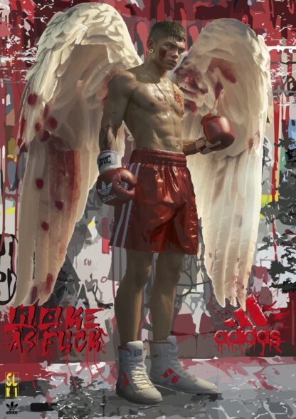 Boxer angel in with boxing cloves, love and hate