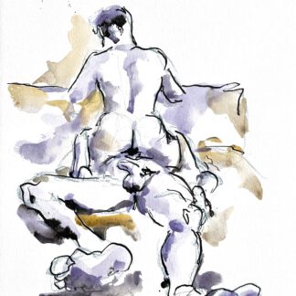 Painting made with two live models in Italy. Watercolor and Ink