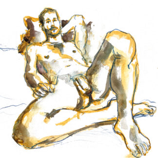 Painting made with a live model in Paris. Watercolor and Colorpencils