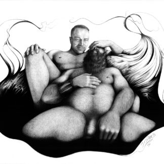 This illustration gives prominence to non-normative bodies as objects of desire, pleasure and tenderness. It captures that moment of relax after a sexual encounter, in which the human connection between the lovers is highlighted above everything else.