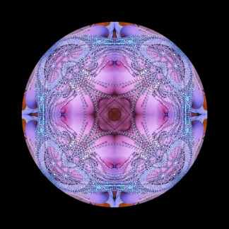 Kaleidoskopische Fotografie von Brüsten mit Schmuck und sichtbaren Brustwarzen, symmetrisch gespiegelt zu einer abstrakten Kreisform. Kunstwerk aus der Serie Body Relics von The Bananaverse.