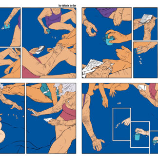 Die digital gezeichnete Comic-Arbeit DADOS verhandelt Weiblichkeit, Körper und Altern jenseits eines normierenden, begehrenden Blicks.  Ausgangspunkt ist eine reale Szene: Eine Gruppe von Frauen in ihren Achtzigern spielt gemeinsam am Strand Würfel – versunken im Spiel, selbstvergessen und zugleich ganz bei sich.